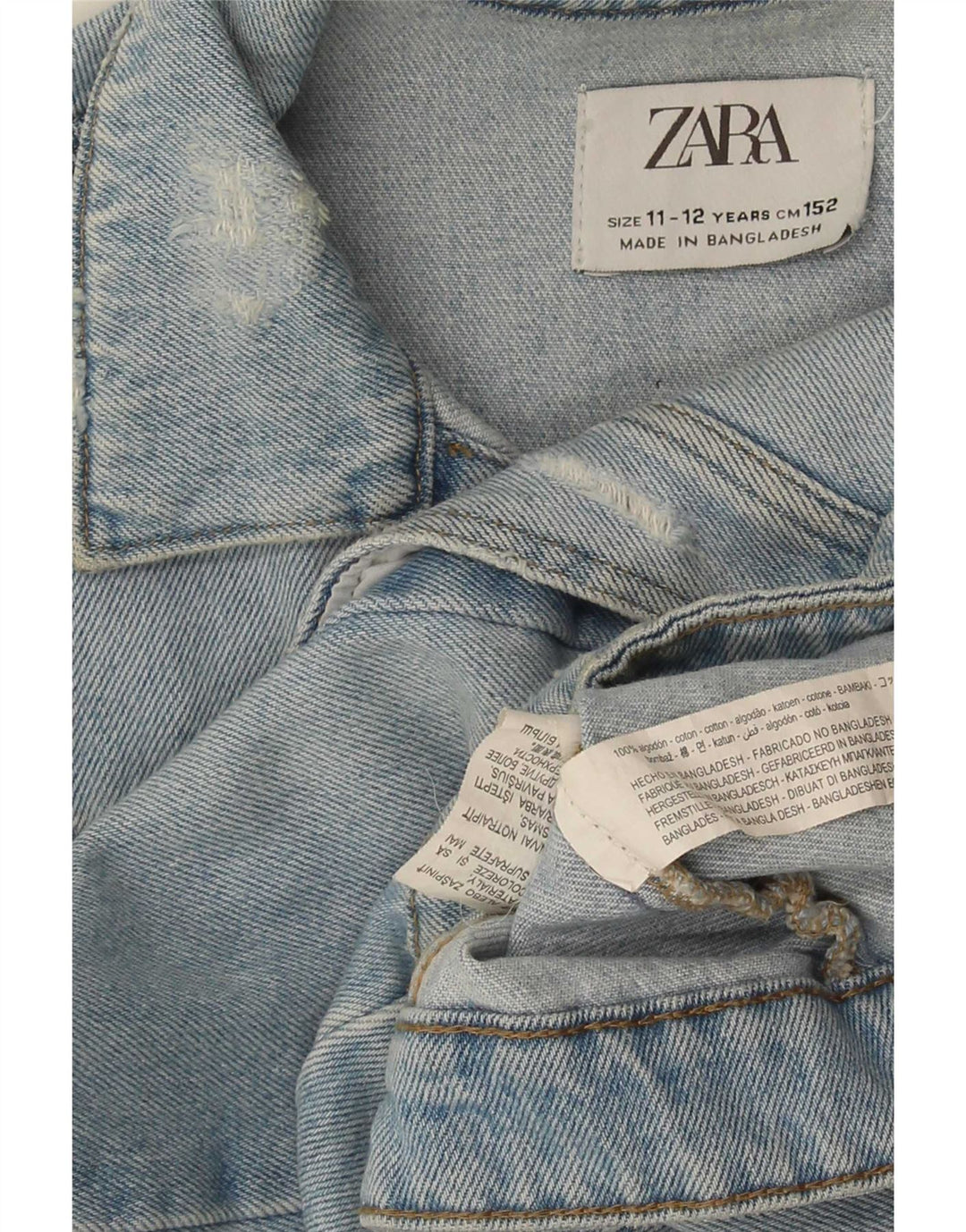 Zara Distressed Jeansjacke für Mädchen, 11–12 Jahre, blaue Baumwolle