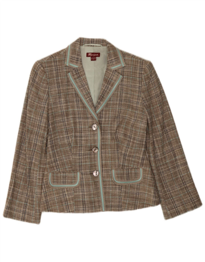 Monsoon Damen-Blazer mit 3 Knöpfen, Gr. 8, klein, grün kariert, Seide