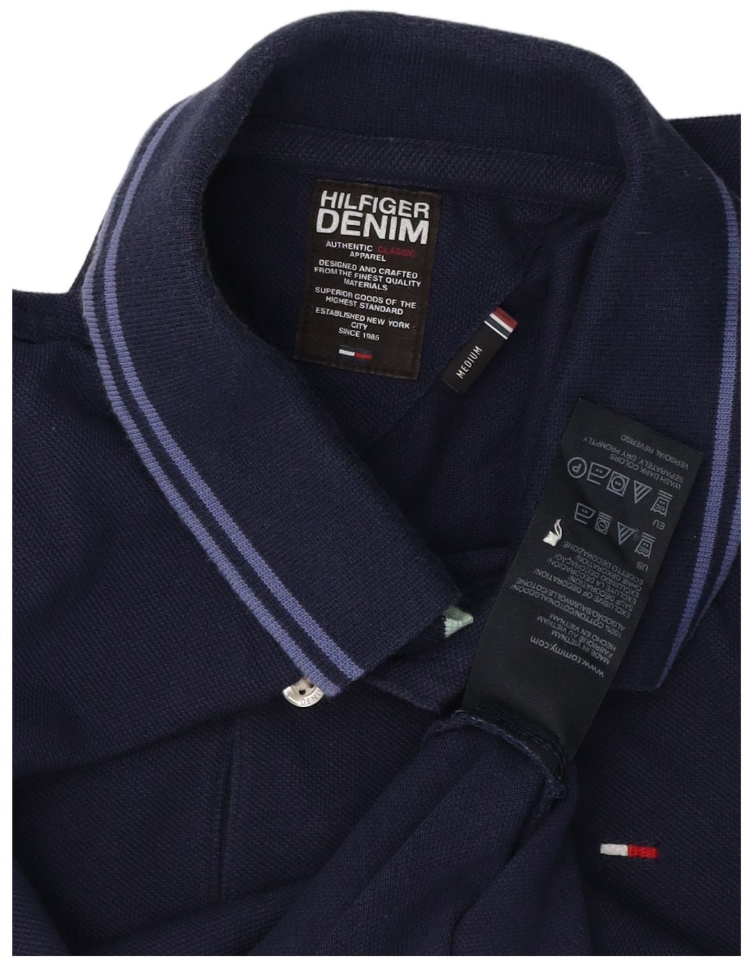 TOMMY HILFIGER Herren-Langarm-Poloshirt, mittelmarineblaue Baumwolle