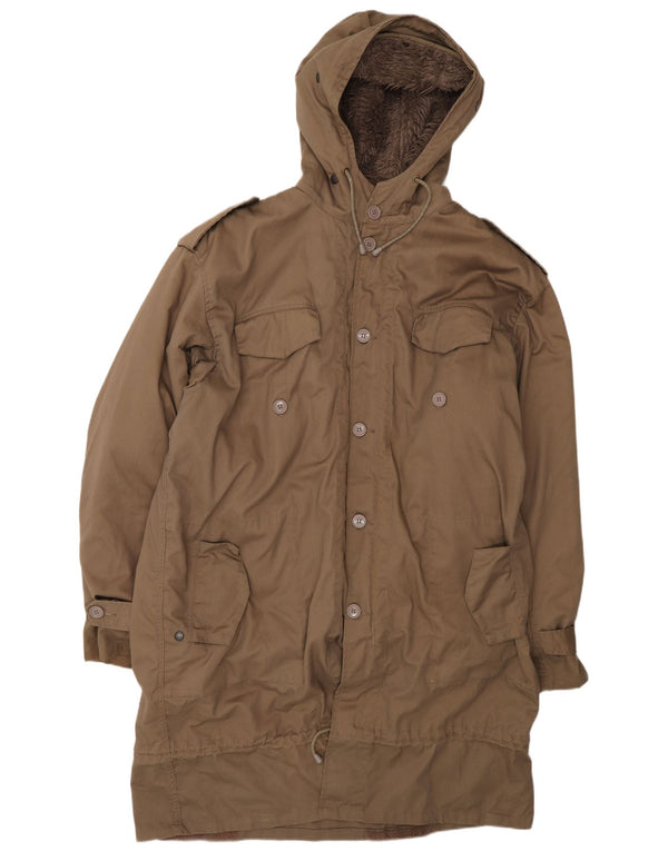 Vintage Herren Militärmantel mit Kapuze UK 44 2XL Beige Polyester