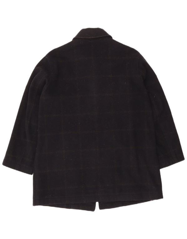 Vintage Damen Skimantel UK 14 Medium Navy Blue Check Wolle