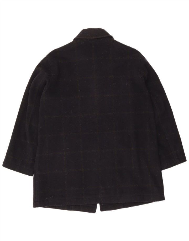 Vintage Damen Skimantel UK 14 Medium Navy Blue Check Wolle