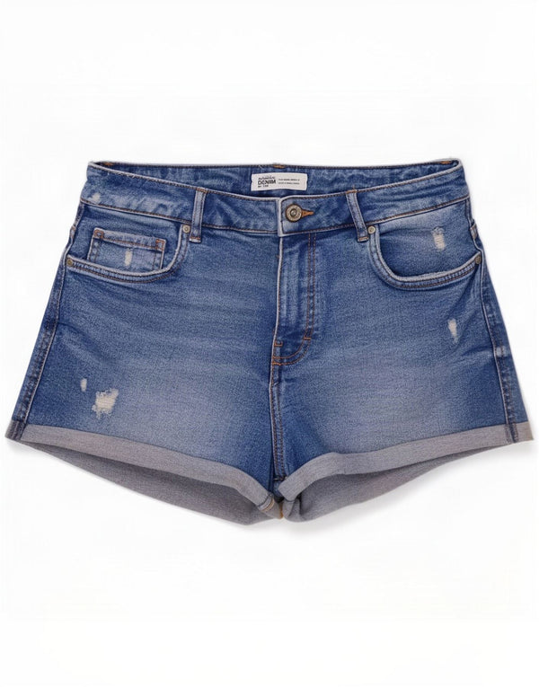 Zara Damen Distressed Denim Shorts EU 40 Medium W30 Blau