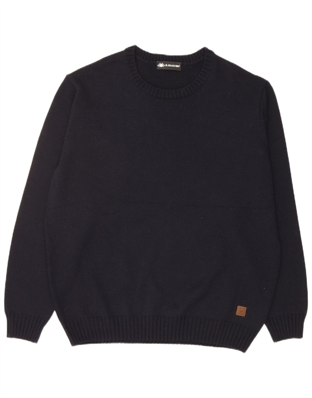 IL GRANCHIO Mens Crew Neck Jumper Sweater Large Navy Blue Wool
