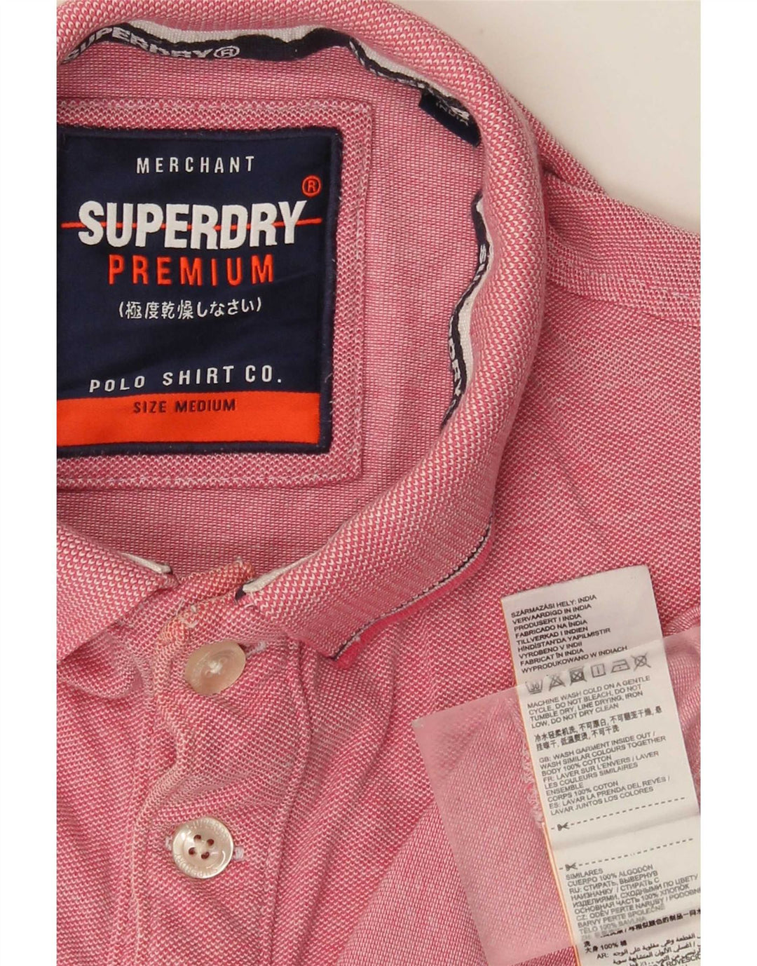Superdry Herren-Poloshirt aus mittelrosa gesprenkelter Baumwolle