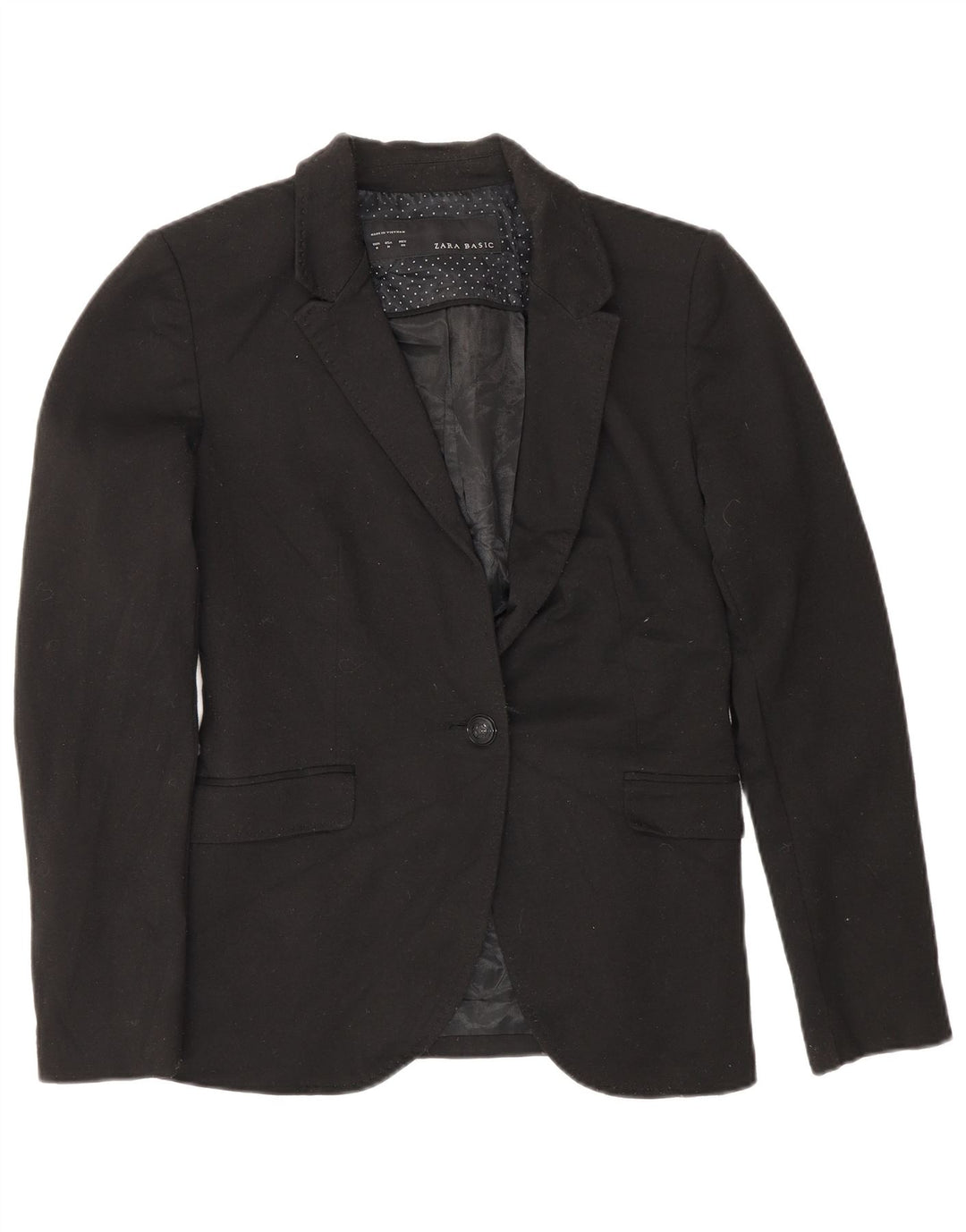 Zara Damen 1-Knopf-Blazerjacke UK 12 Mittelschwarzes Polyester