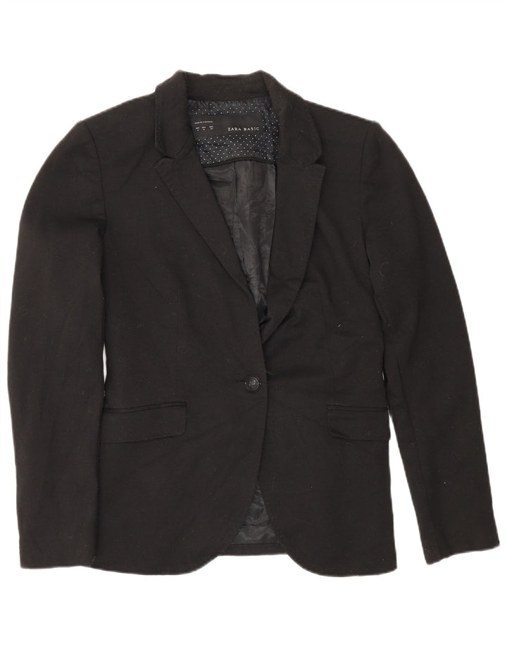 Zara Damen 1-Knopf-Blazerjacke UK 12 Mittelschwarzes Polyester