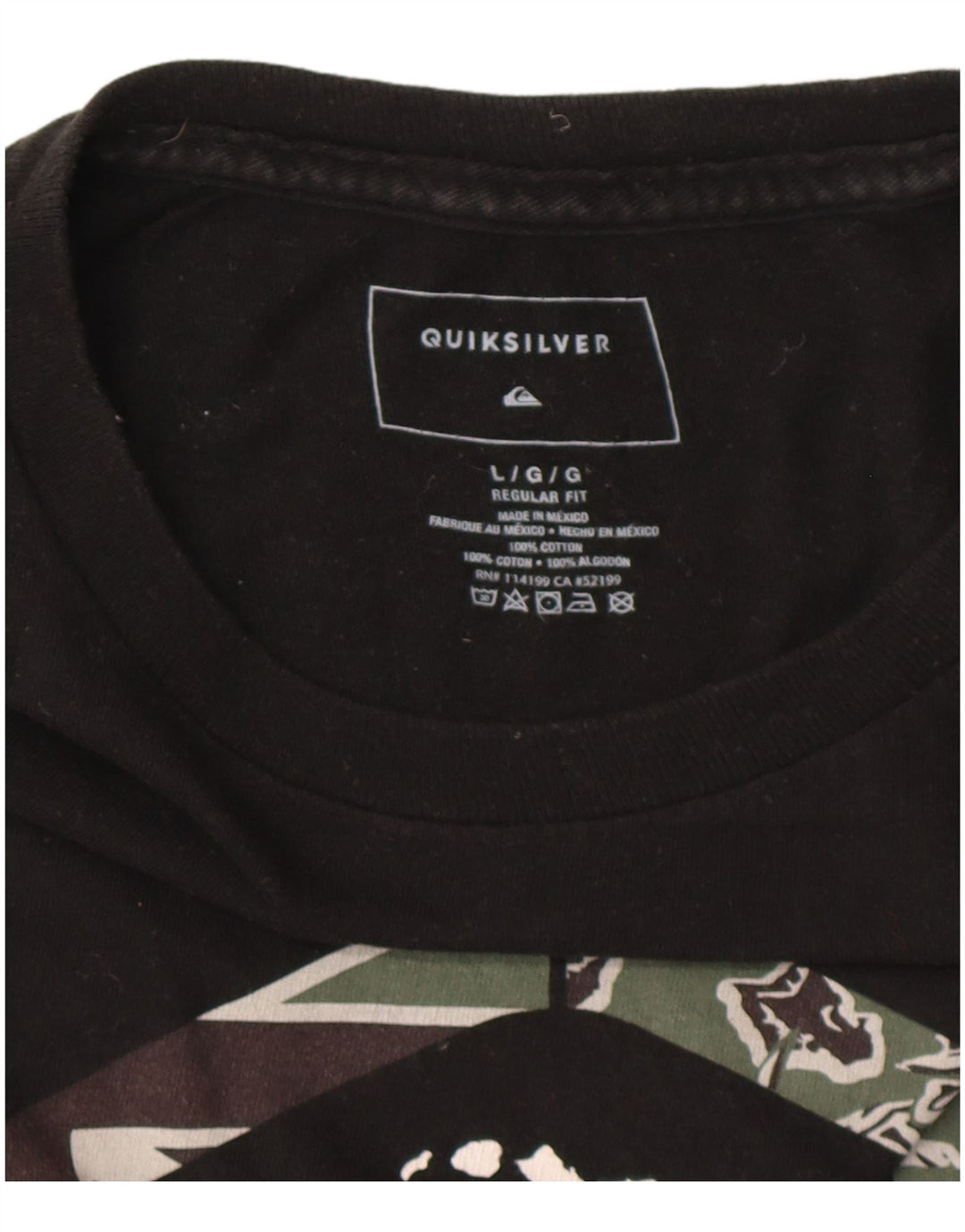 QUIKSILVER Herren Hawaii T-Shirt mit normaler Passform, Grafik, Größe L, Schwarz, Baumwolle