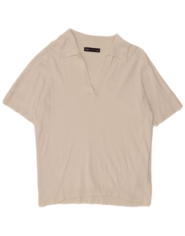 Marks & Spencer Damen Poloshirt UK 14 Large Weiße Baumwolle