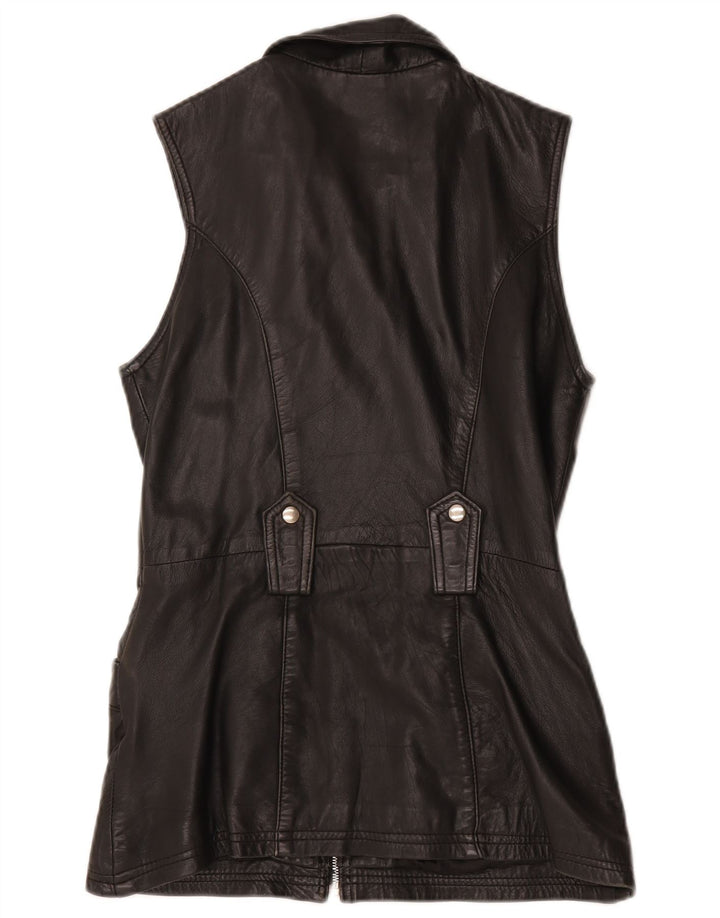 Vintage Damen Lederweste UK 12 Medium Schwarz