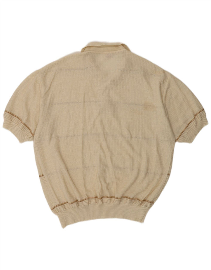 Vintage Herren Poloshirt Mittelbeige gestreift Polyacryl