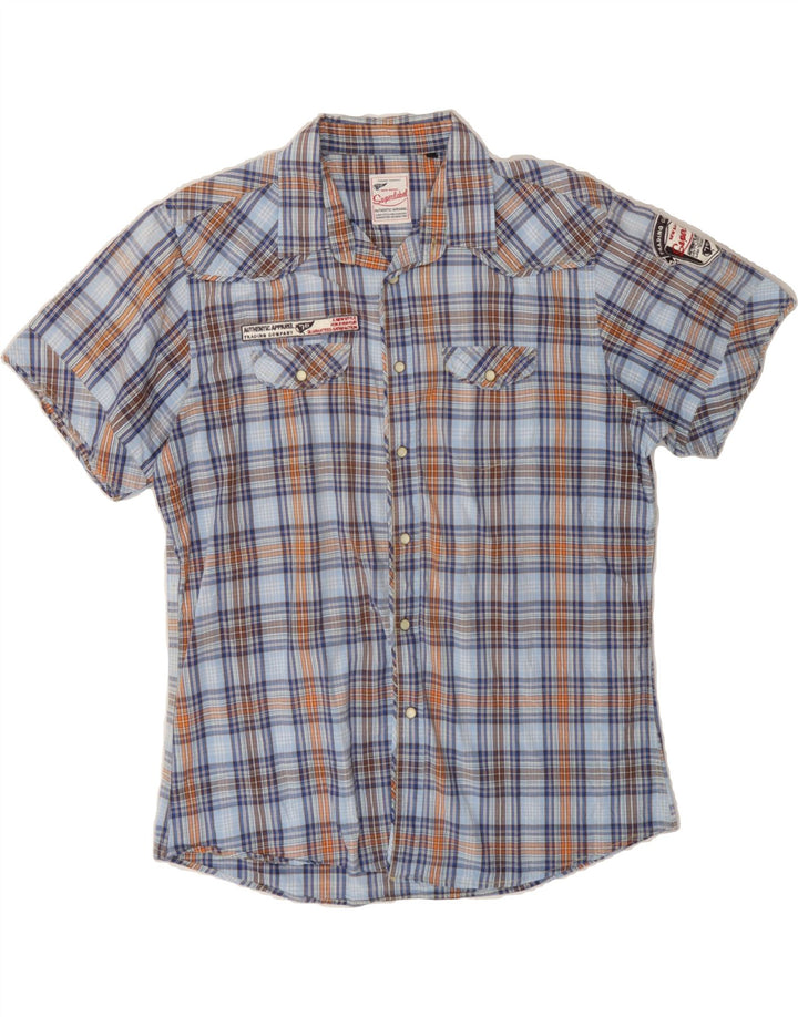 VINTAGE Mens Short Sleeve Shirt XL Blue Check Cotton Vintage Vintage and Second-Hand Vintage from Messina Hembry 