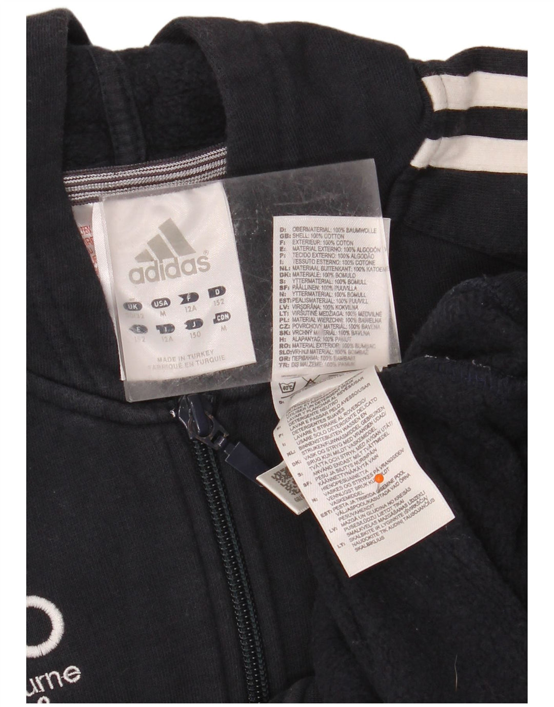 ADIDAS Kapuzenpullover mit Reißverschluss für Jungen, 11–12 Jahre, marineblaue Baumwolle