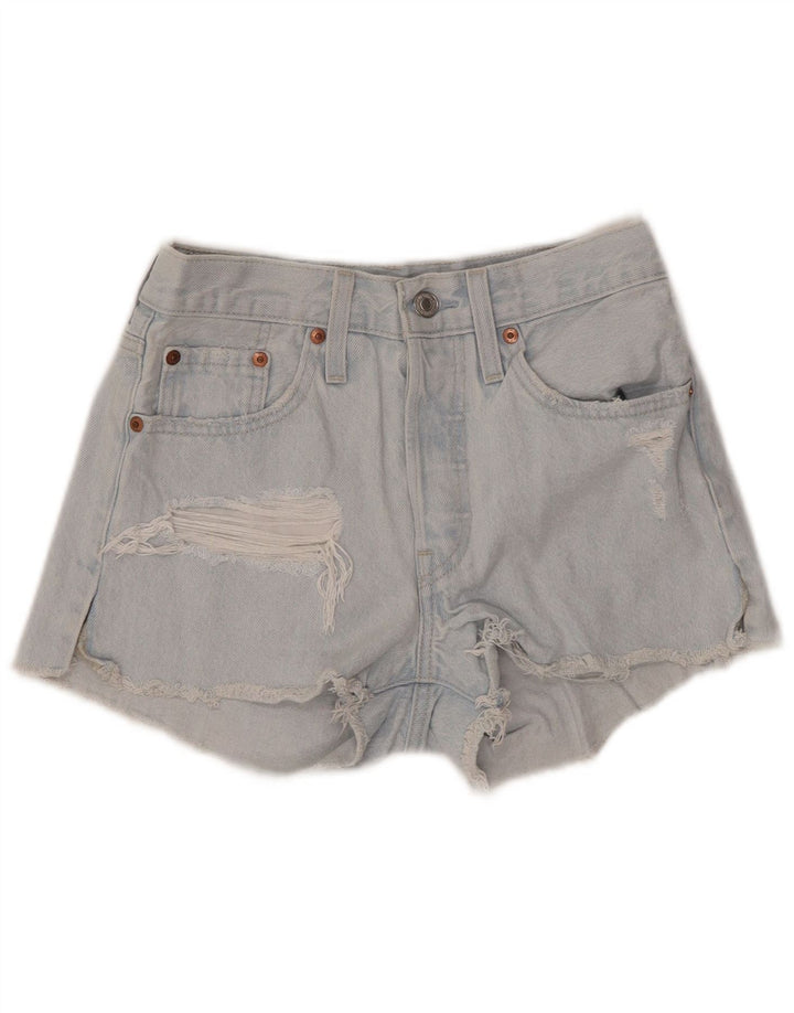 LEVI'S Damen 501 Distressed Denim Shorts W24 XS Blaue Baumwolle