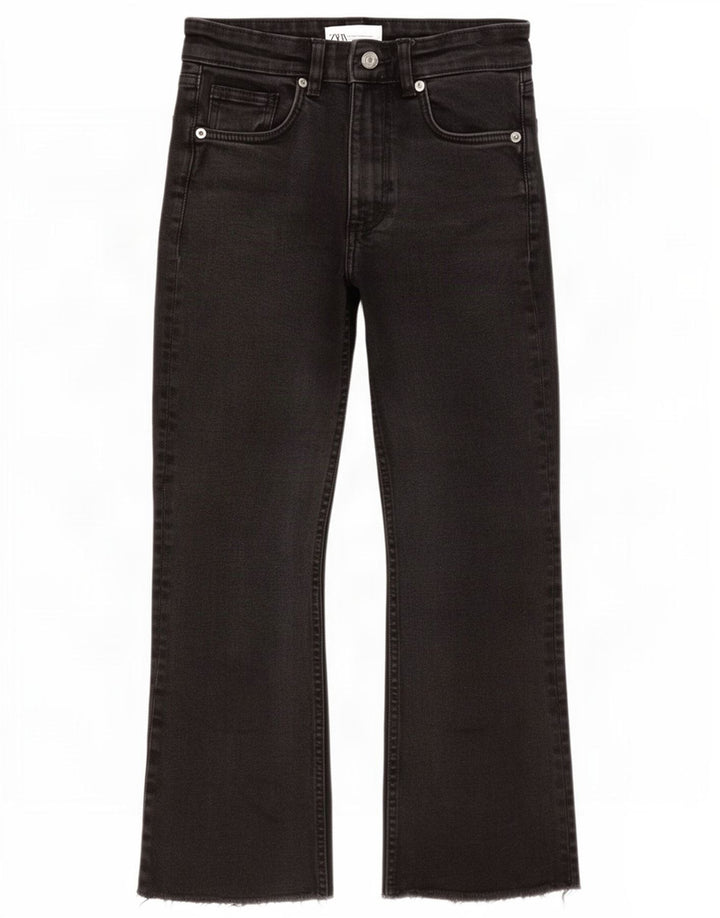 Zara Damen Crop Bootcut Jeans EU 36 XS W26 L23 Schwarz