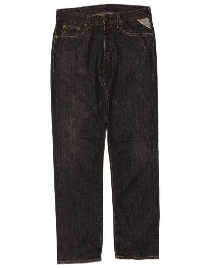 Replay Herren Straight Jeans W32 L32 Schwarze Baumwolle