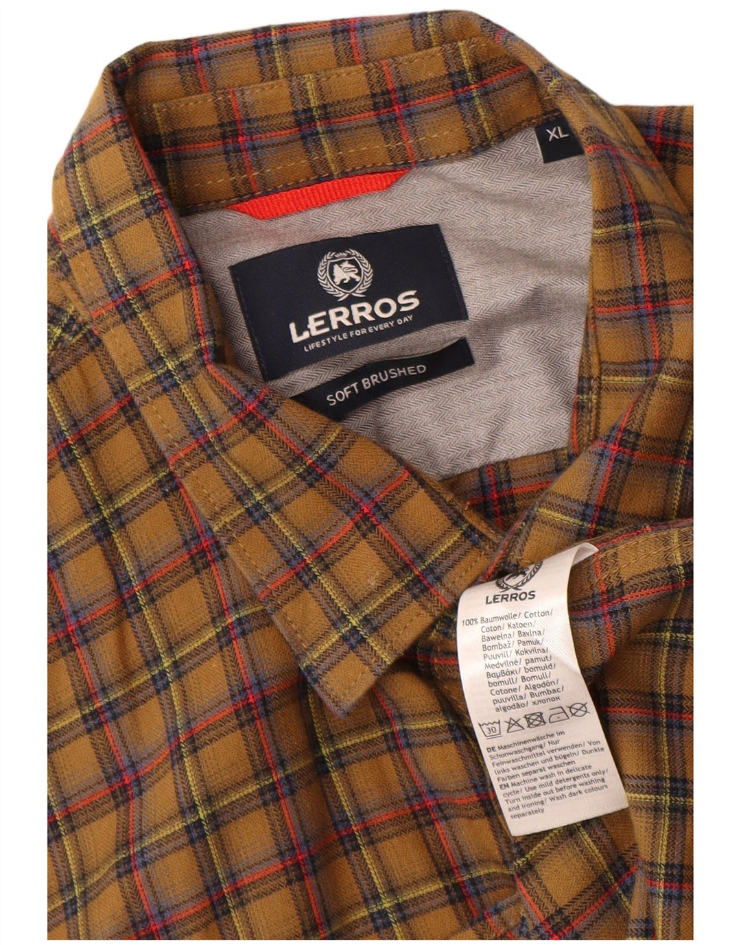 Lerros Herren-Flanellhemd XL, Khaki, kariert, Baumwolle