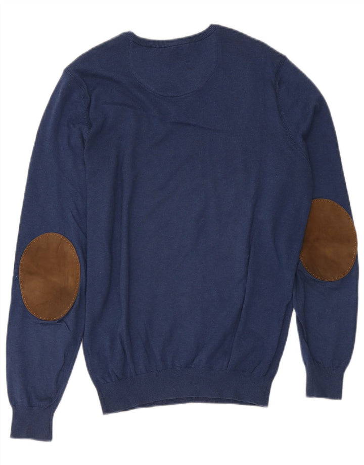 Massimo Dutti Herren-Pullover mit V-Ausschnitt aus mittelblauer Baumwolle