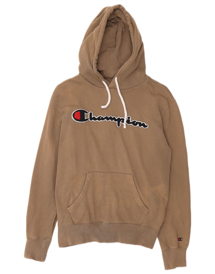 CHAMPION Mens Graphic Hoodie Jumper Small Brown Cotton