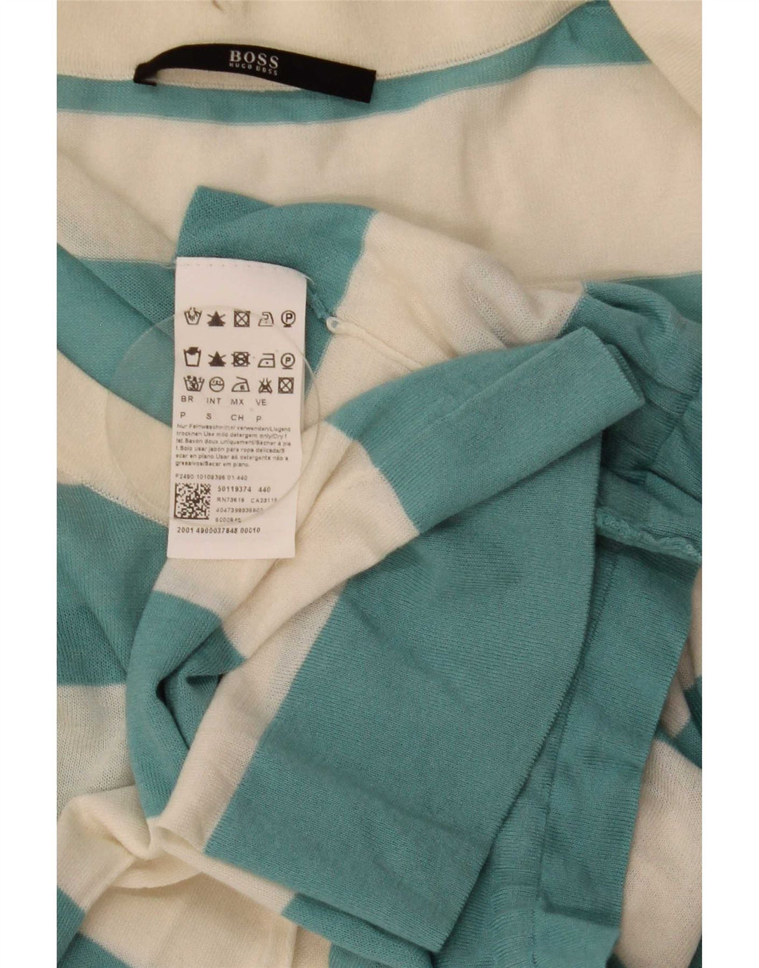 Hugo Boss Damen-Top, durchsichtig, langärmlig, Gr. 10, klein, blau gestreift