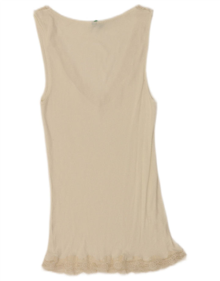 Benetton Damen ärmelloses Blusenoberteil UK 12 Mittelweiß