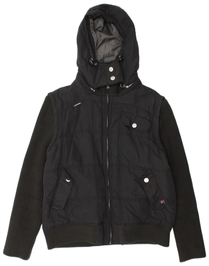 Converse Herren-Jacke mit Kapuze, gepolstert, UK 40, Größe L, aus schwarzem Nylon