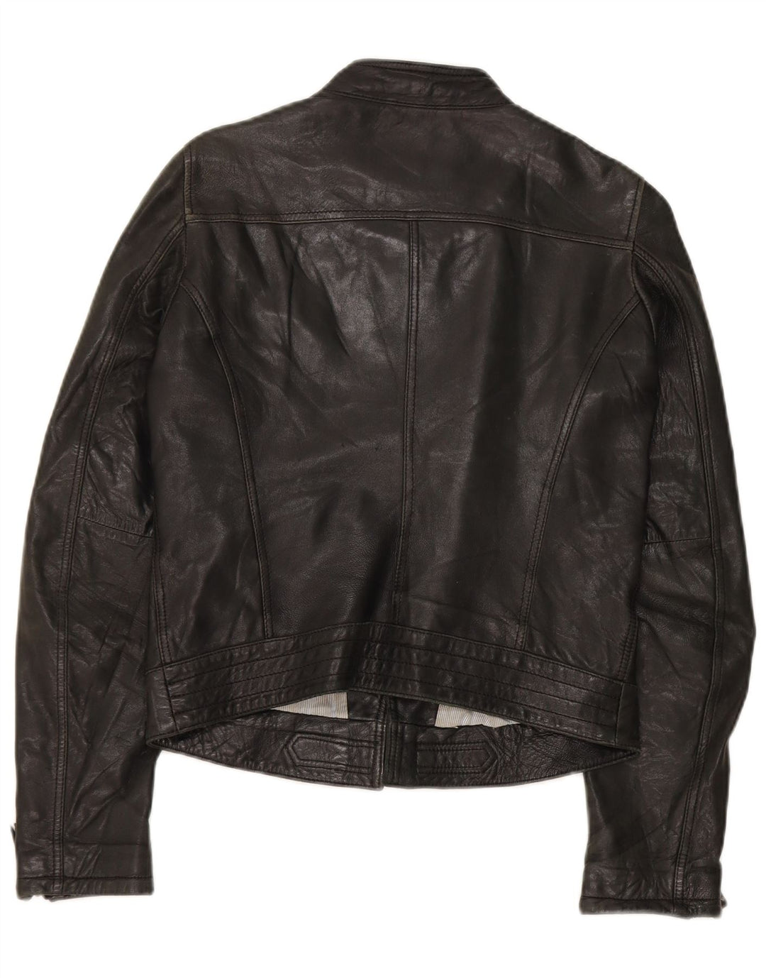 Massimo Dutti Damen Biker-Lederjacke UK 10 Small Schwarz