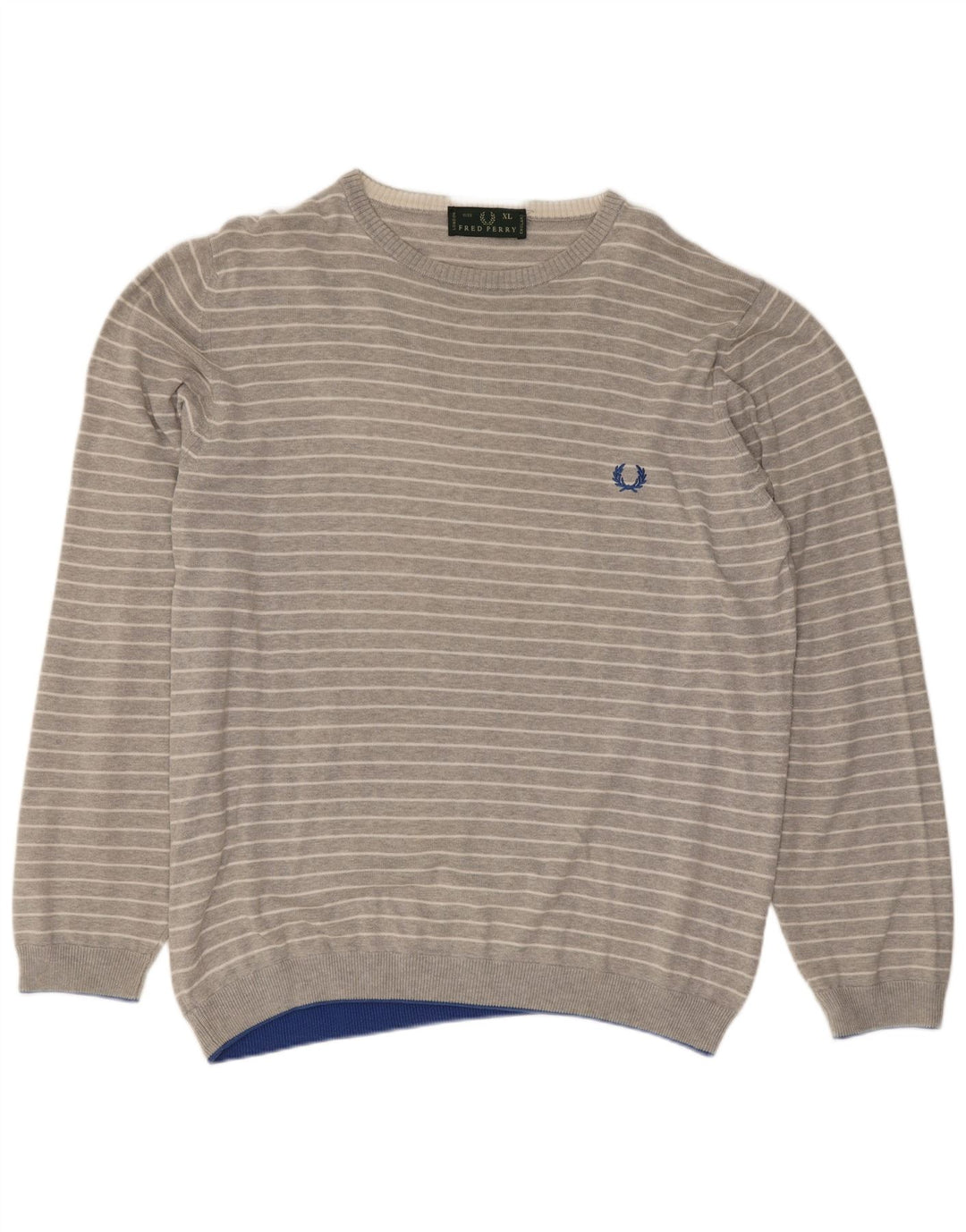 Fred Perry Herren-Pullover mit Rundhalsausschnitt, XL, grau gestreift, Baumwolle