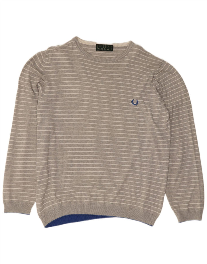 Fred Perry Herren-Pullover mit Rundhalsausschnitt, XL, grau gestreift, Baumwolle