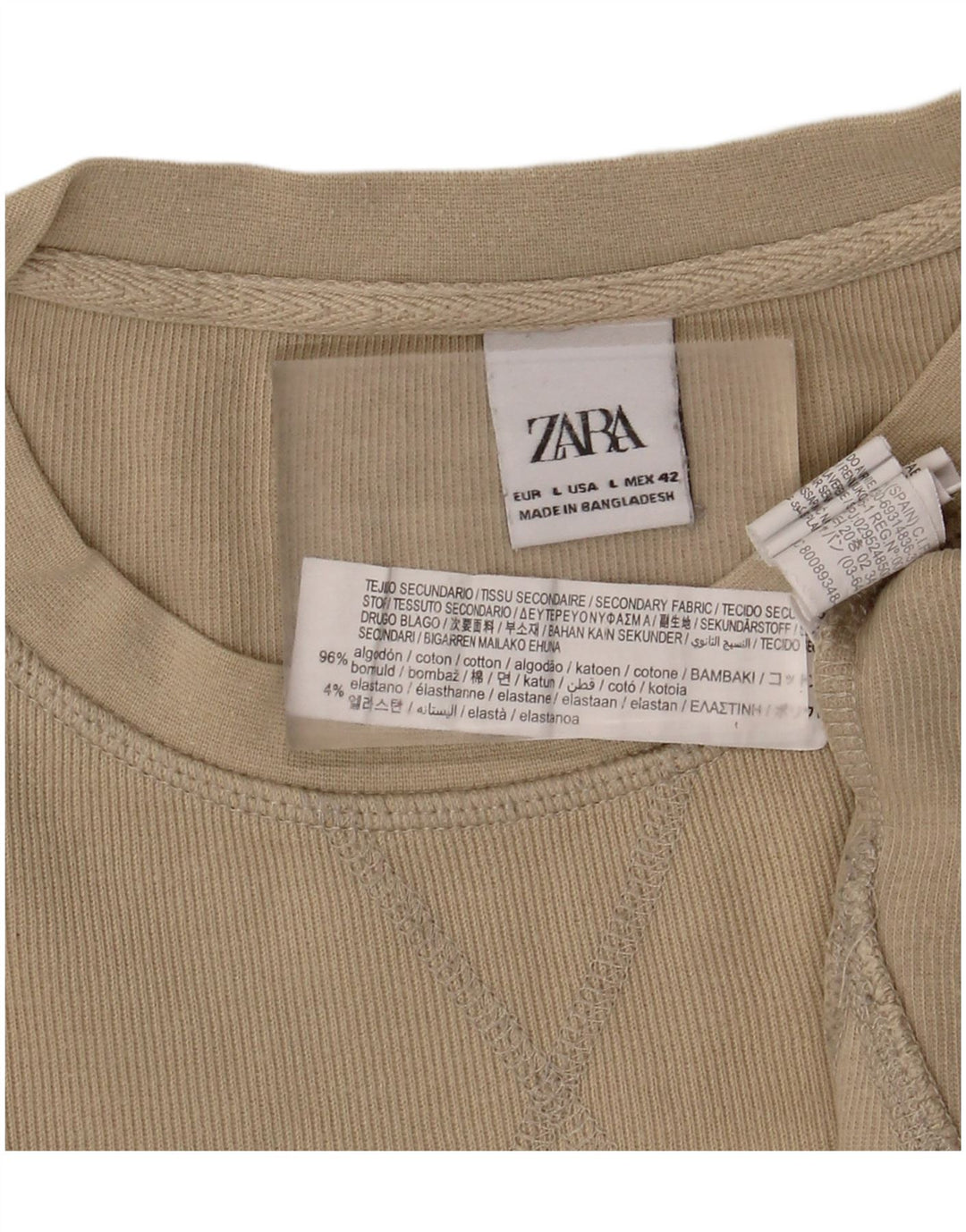 ZARA Mens Top Long Sleeve Large Green Cotton