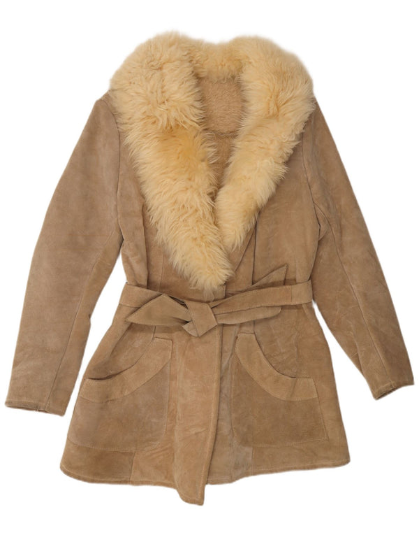 Vintage Damen Lammfellmantel UK 10 Small Beige