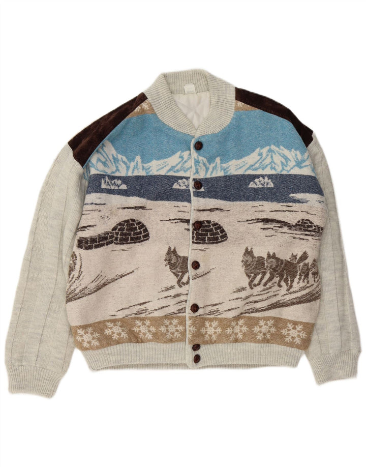 VINTAGE Herren-Cardigan mit Grafik, Gr. 48/50, mittelmehrfarbig