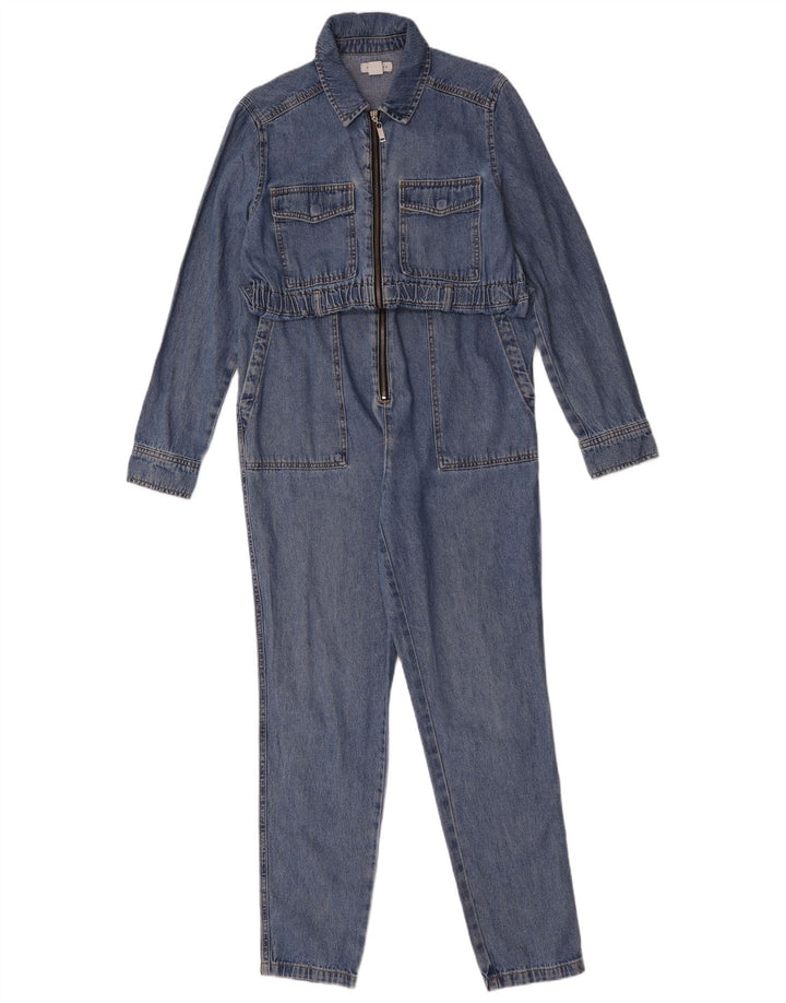 Topshop Damen Übergroßer, langärmliger Denim-Overall, Gr. 10, klein, Blau