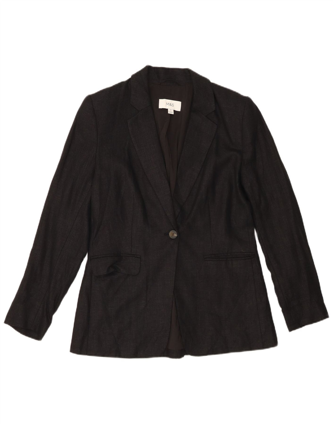 Marks & Spencer Damen-Blazer mit 1 Knopf, Gr. 10, Größe S, Schwarz, Leinen