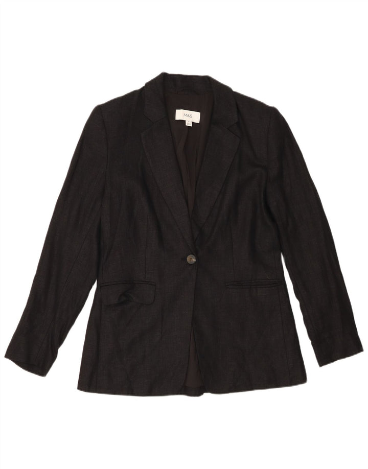 Marks & Spencer Damen-Blazer mit 1 Knopf, Gr. 10, Größe S, Schwarz, Leinen