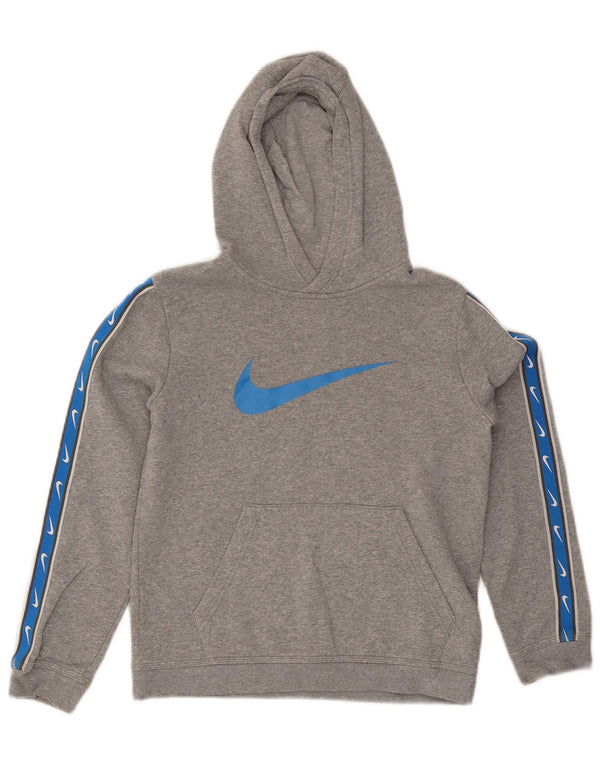 Nike Jungen-Pullover mit Grafik-Kapuzenpullover, 12–13 Jahre, groß, graue Farbblock-Baumwolle
