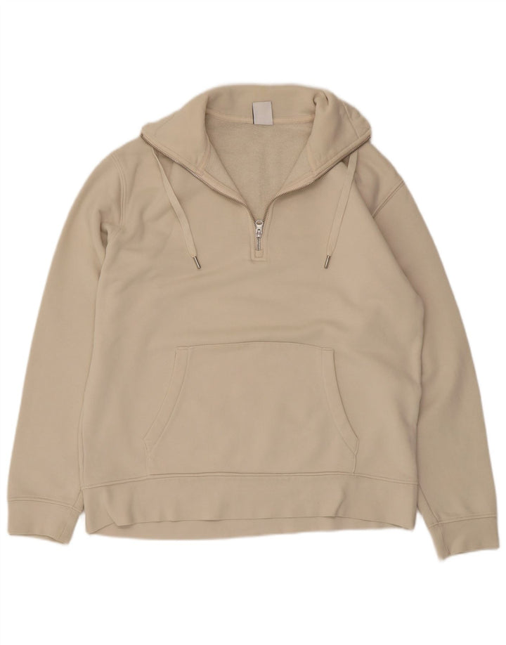 Zara Damen-Sweatshirt mit Reißverschluss am Hals, UK 14, mittelbeige Baumwolle