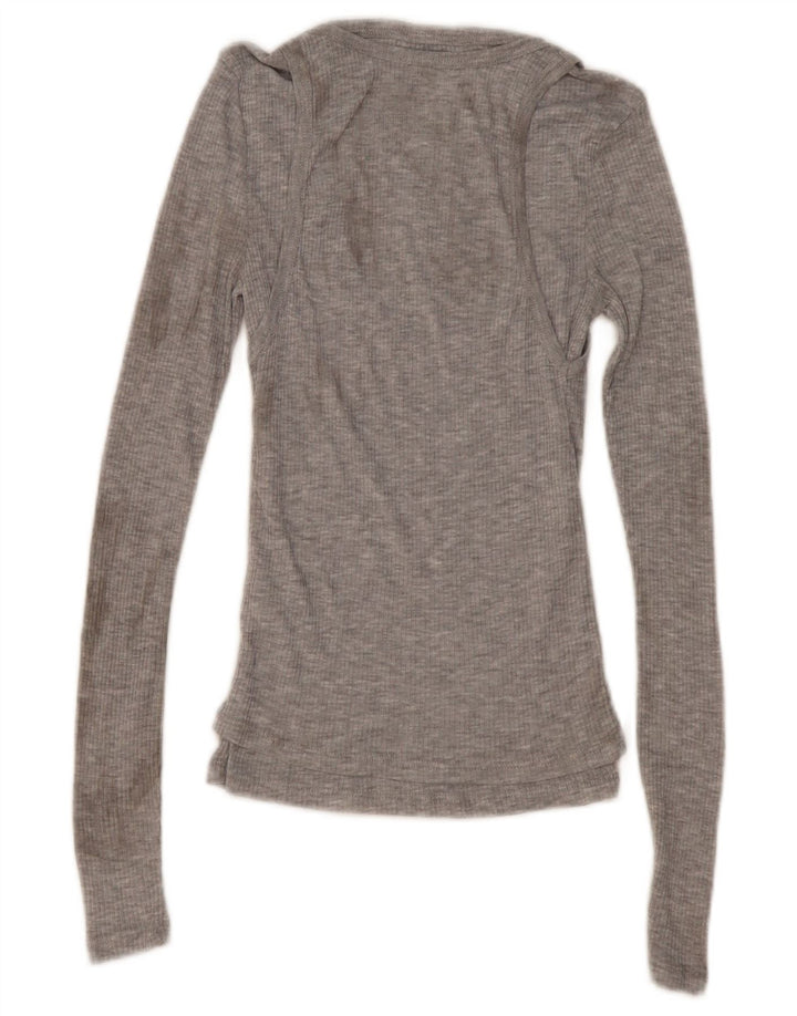 Zara Damen Top Langarm UK 8 Small Grau geflecktes Polyester