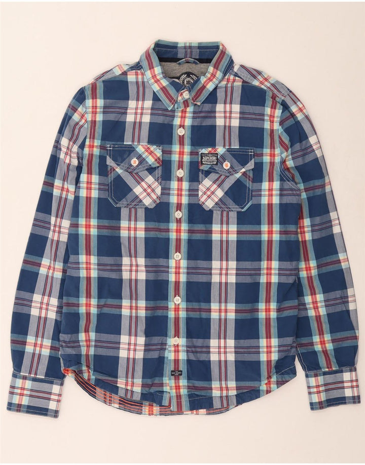 SUPERDRY Herrenhemd XL, blau kariert, Baumwolle