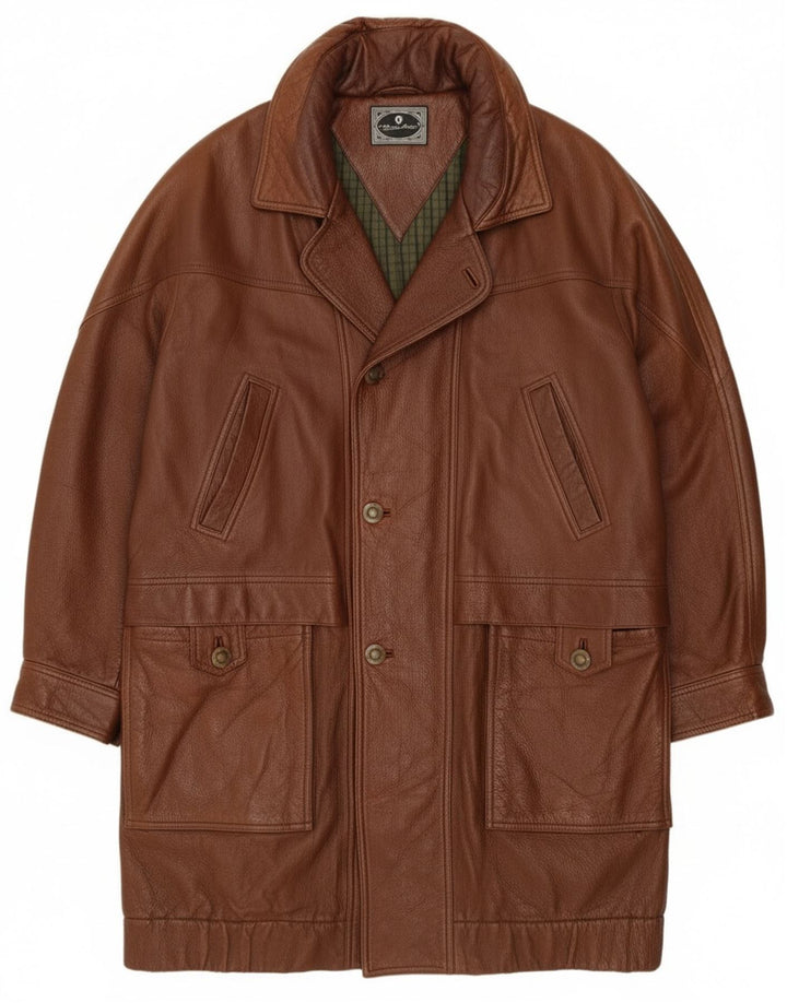 Etienne Aigner Herren-Ledermantel mit lockerer Passform, UK 40, großes braunes Leder