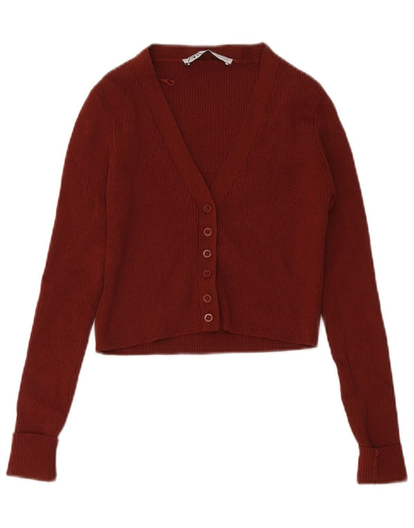 Zara Damen Crop Cardigan Pullover UK 4 XS Braune Viskose