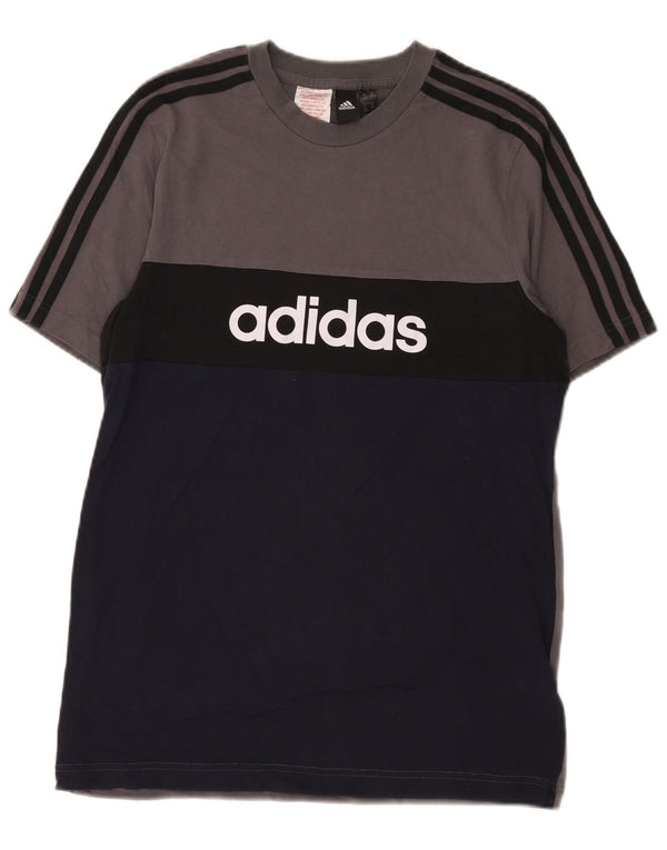 Adidas T-Shirt mit Grafik für Jungen, 15–16 Jahre, graue Farbblock-Baumwolle