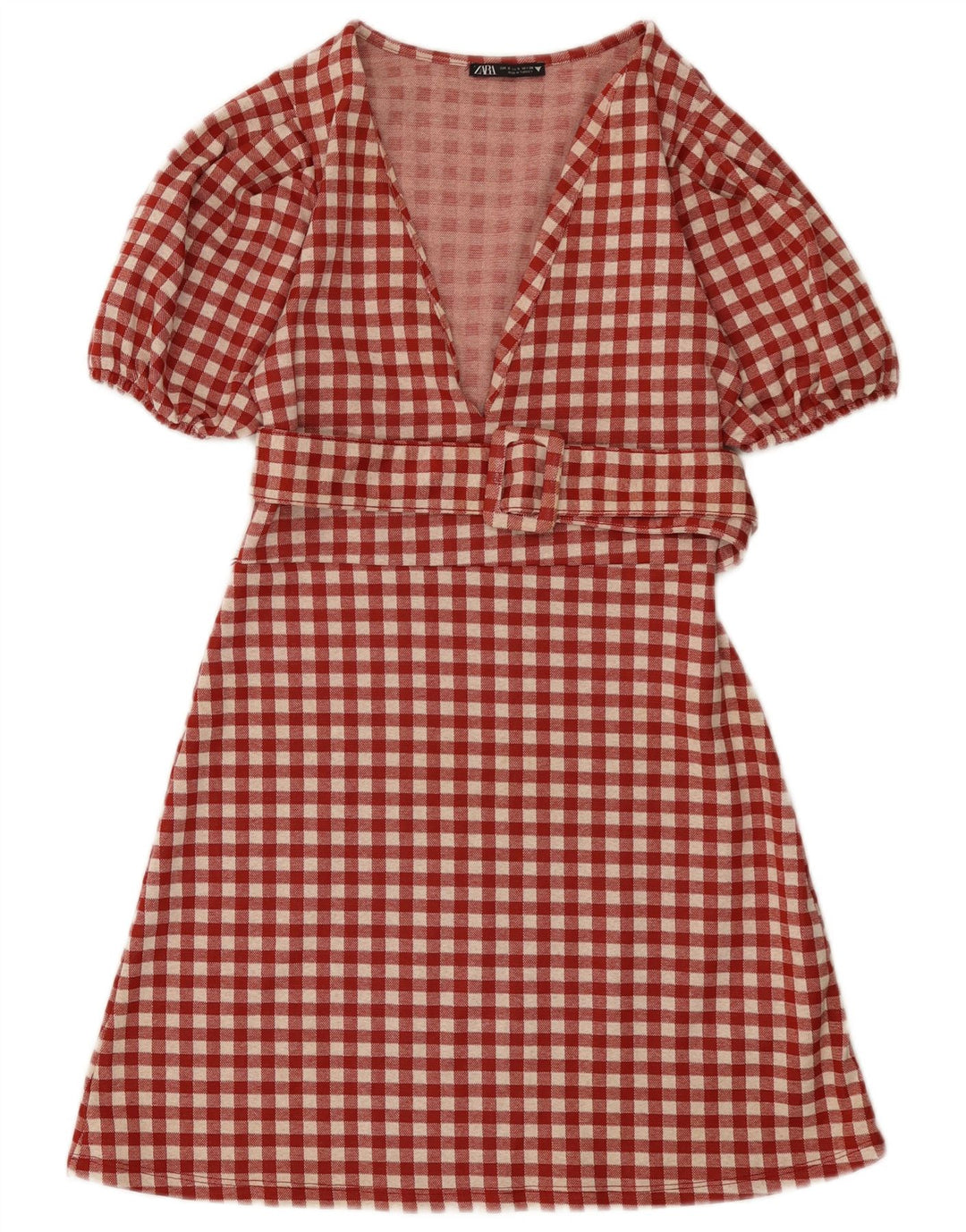 Zara Damen-A-Linien-Kleid, Größe S, Rot, Gingham-Polyester, Größe 36