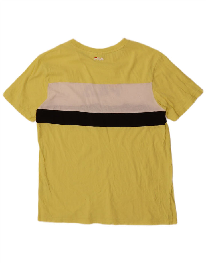 Fila Herren Grafik-T-Shirt-Oberteil aus mittelgelber Colourblock-Baumwolle
