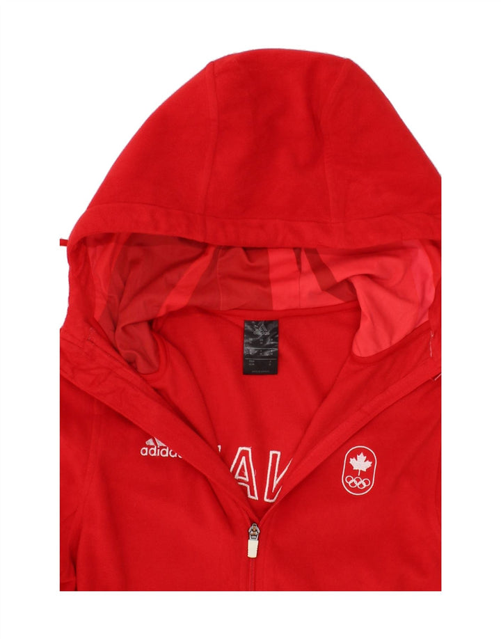 ADIDAS Womens Canada Graphic Zip Hoodie Sweater UK 14 Medium Red Polyester Vintage Adidas and Second-Hand Adidas from Messina Hembry 