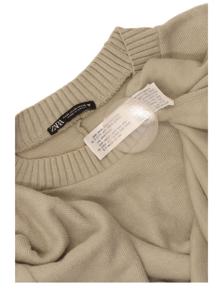 Zara Damen Crop-Pullover mit U-Boot-Ausschnitt, UK 14, mittelbeigefarbenes Polyester