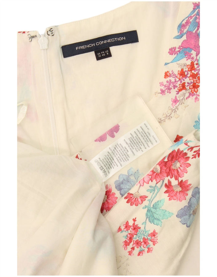 French Connection Damen-A-Linien-Kleid, Größe M, gebrochenes Weiß, Blumenmuster