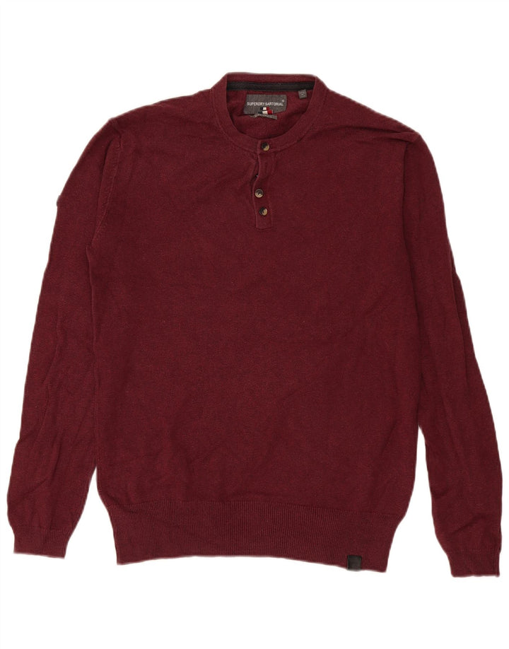 Superdry Herren-Pullover mit Knopfkragen, Größe S, Burgunderrot, Baumwolle