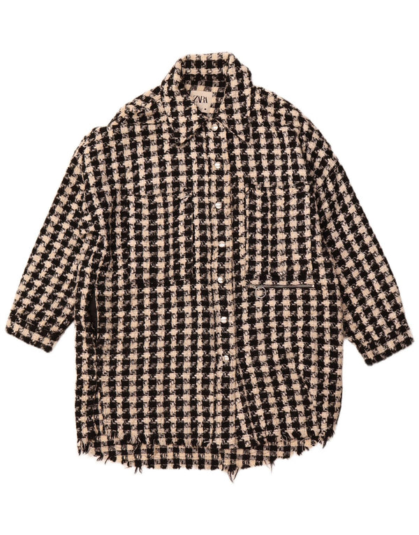 Übergroßes Overshirt-Hemd von ZARA für Damen, Gr. 10, Größe S, Schwarz, Hahnentrittmuster