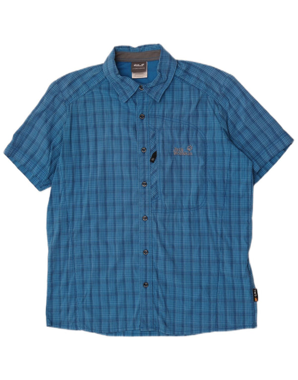 Jack Wolfskin Herren Kurzarmhemd UK 40/42 Large Blue Check Polyamid